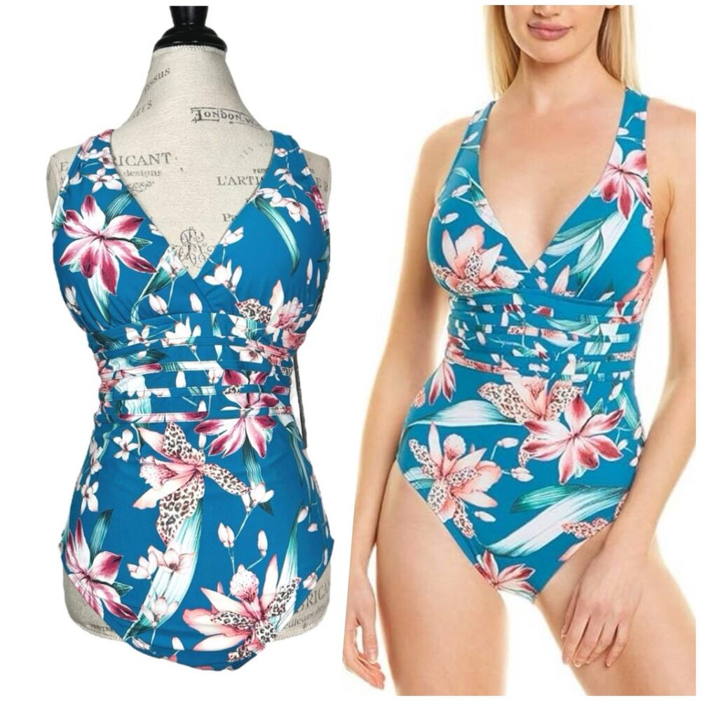 La Blanca | Women | Floral Orchid Cross Back One Piece Swim Suit | US 16